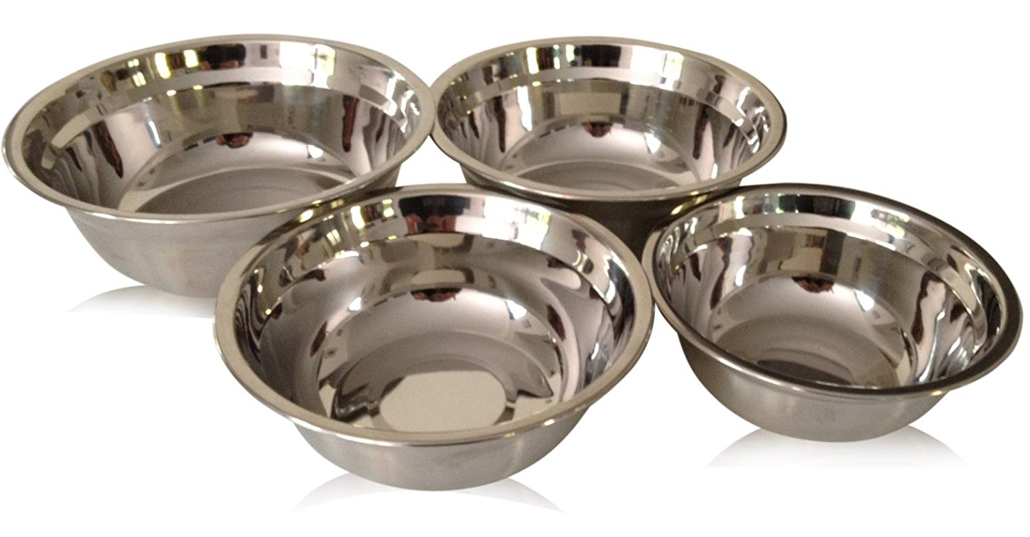 Checkered Chef Stainless Steel Mixing Bowl Set 4 Metal Prep Bowls Dishwasher Safe. 