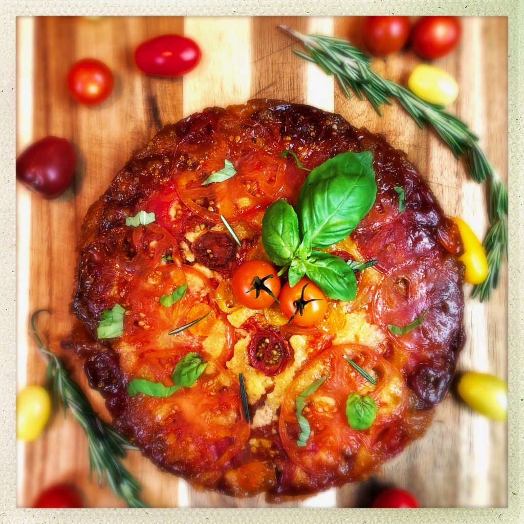 Sweet & Savory Heirloom Tomato Upside Down Cake
